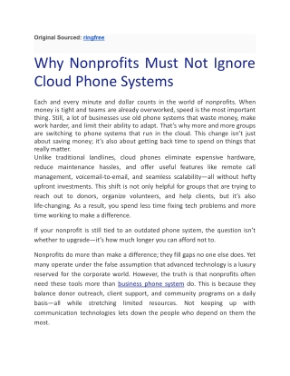 Why Nonprofits Must Not Ignore Cloud Phone Systemso