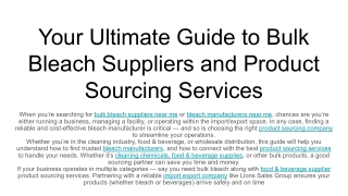 Your Ultimate Guide to Bulk Bleach Suppliers and Product Sourcing Services