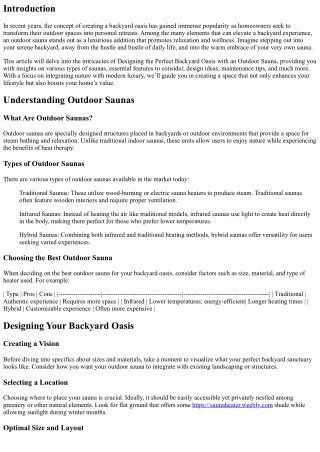 Designing the Perfect Backyard Oasis with an Outdoor Sauna