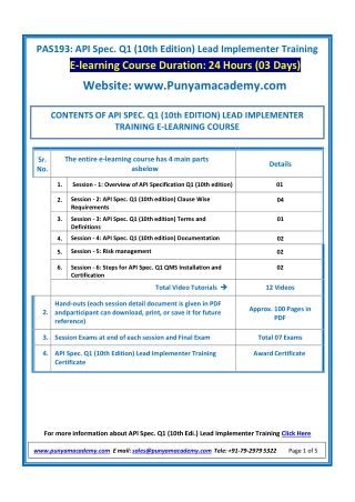 APISpecQ1 (10th Edition) Lead Implementer Training