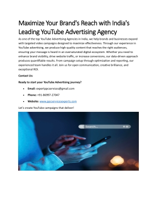 Maximize Your Brand's Reach with India's Leading YouTube Advertising Agency