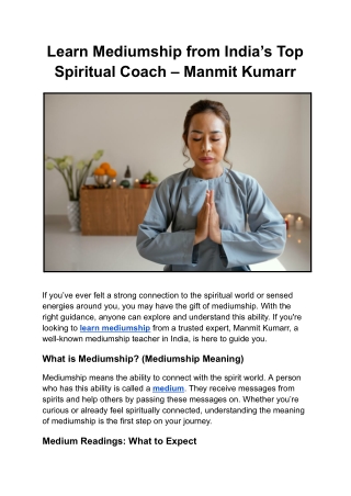Learn Mediumship from India’s Top Spiritual Coach – Manmit Kumarr