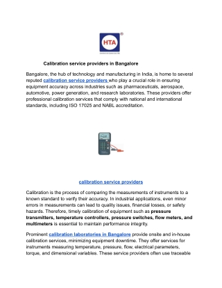 Calibration service providers in Bangalore