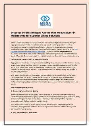 Discover the Best Rigging Accessories Manufacturer in Maharashtra for Superior Lifting Solutions