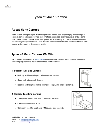 Different Styles of Mono Carton Packaging