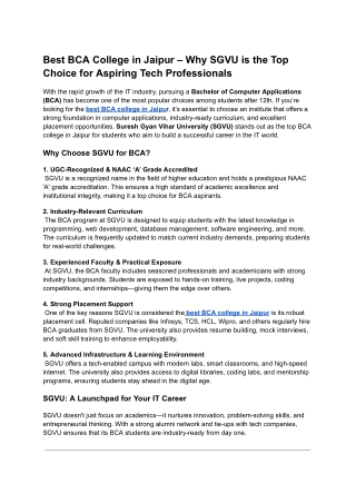 Best BCA College in Jaipur – Why SGVU is the Top Choice for Aspiring Tech Professionals