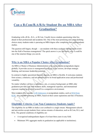 Can a B.Com/B.A/B.Sc Student Do an MBA After Graduation?