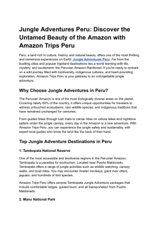 Jungle Adventures Peru: Discover the Untamed Beauty of the Amazon