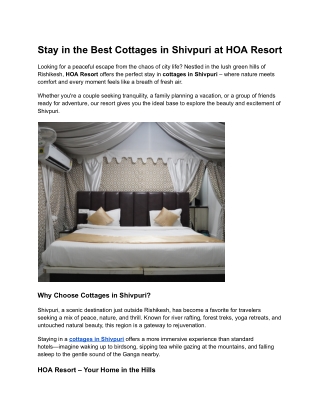 Stay in the Best Cottages in Shivpuri at HOA Resort