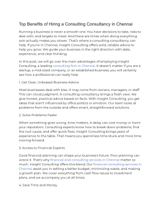 Top Benefits of Hiring a Consulting Consultancy in Chennai