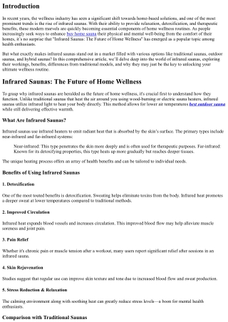 Infrared Saunas: The Future of Home Wellness