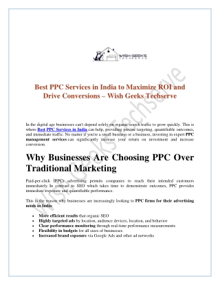 Best PPC Services in India to Maximize ROI and Drive Conversions – Wish Geeks Techserve