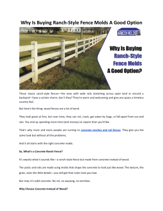 Why Is Buying Ranch-Style Fence Molds A Good Option