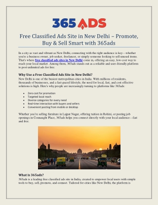 Free Classified Ads Site in New Delhi – Promote, Buy & Sell Smart with 365ads