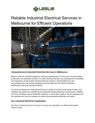 Reliable Industrial Electrical Services in Melbourne for Efficient Operations