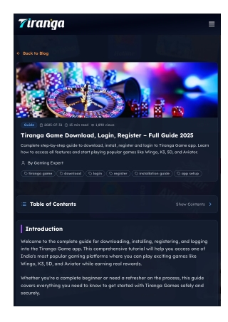 Tiranga Game Download, Login, Register – Full Guide 2025