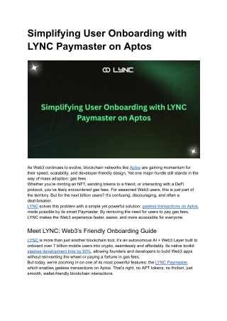 Streamlining User Onboarding on Aptos with LYNC Paymaster