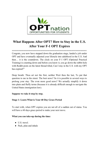 What Happens After OPT? How to Stay in the U.S. After Your F-1 OPT Expires