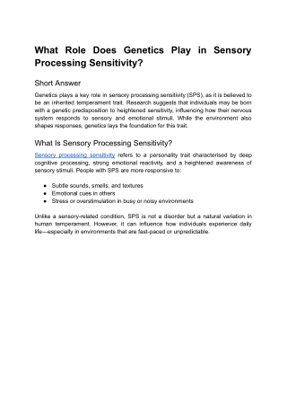 What Role Does Genetics Play in Sensory Processing Sensitivity