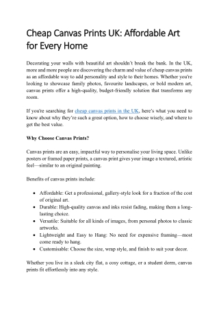 Cheap Canvas Prints UK Affordable Art for Every Home