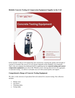 Reliable Concrete Testing & Compression Equipment Supplier in the UAE