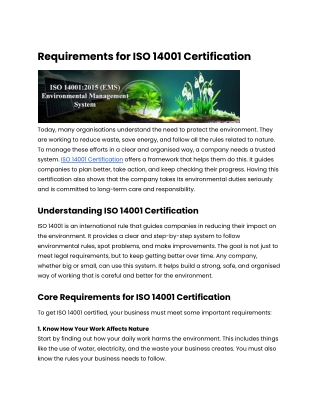 Requirements for ISO 14001 Certification