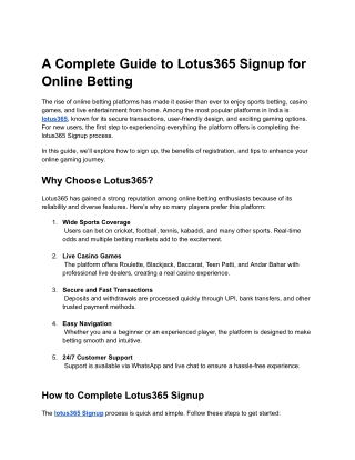 A Complete Guide to Lotus365 Signup for Online Betting