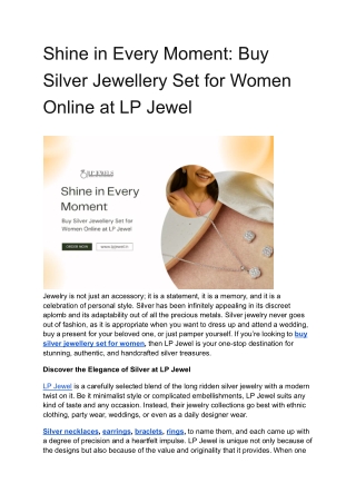 Shine in Every Moment_ Buy Silver Jewellery Set for Women Online at LP Jewel