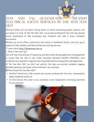 Test and Tag Queensland – Trusted Electrical Safety Services by The Test Man QLD
