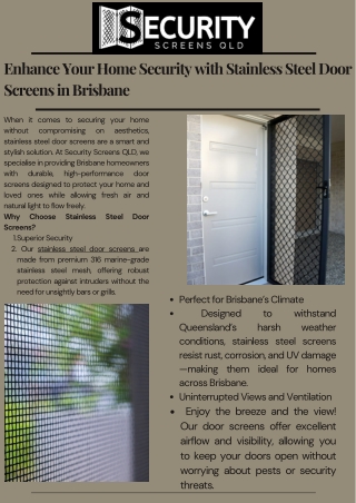 Enhance Your Home Security with Stainless Steel Door Screens in Brisbane