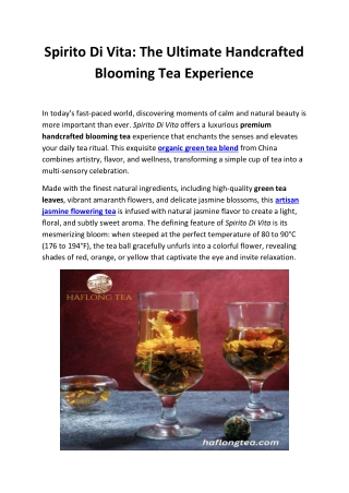 Spirito Di Vita – Premium Handcrafted Blooming Green Tea with Jasmine