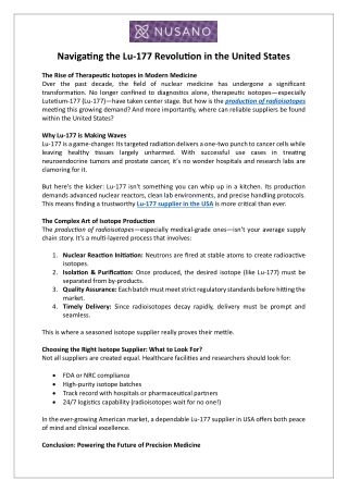 Navigating the Lu-177 Revolution in the United States