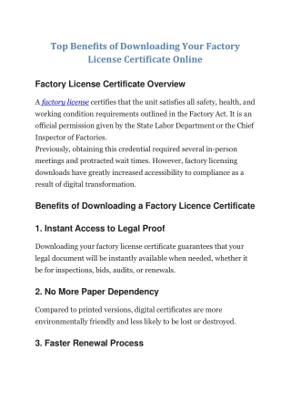 Top Benefits of Downloading Your Factory License Certificate Online