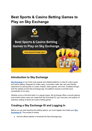 Best Sports & Casino Betting Games to Play on Sky Exchange
