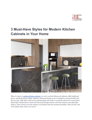 3 Must-Have Styles for Modern Kitchen Cabinets in Your Home