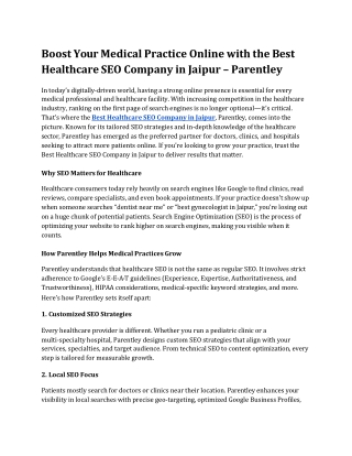 Boost Your Medical Practice Online with the Best Healthcare SEO Company in Jaipur – Parentley