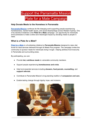 Support the Parramatta Mission Plate for a Mate Campaign