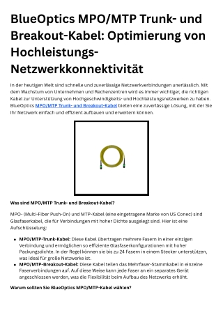 BlueOptics MPOMTP Trunk- und Breakout-Kabel Optimierung von Hochleistungs-Netzwerkkonnektivität