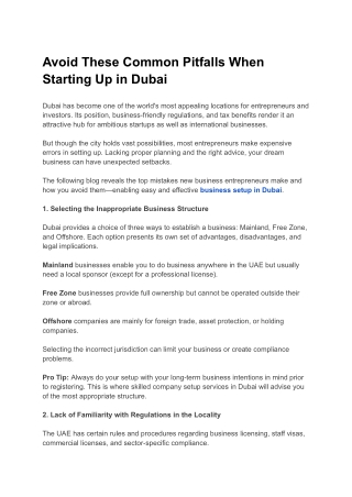 Avoid These Common Pitfalls When Starting Up in Dubai