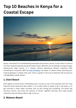 Top 10 Beaches in Kenya for a Coastal Escape