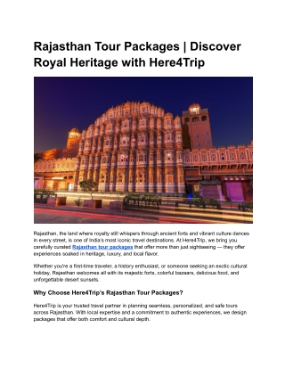 Rajasthan Tour Packages | Discover Royal Heritage with Here4Trip