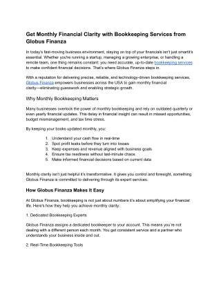 Get Monthly Financial Clarity with Bookkeeping Services from Globus Finanza