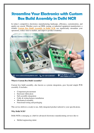 Streamline Your Electronics with Custom Box Build Assembly in Delhi NCR
