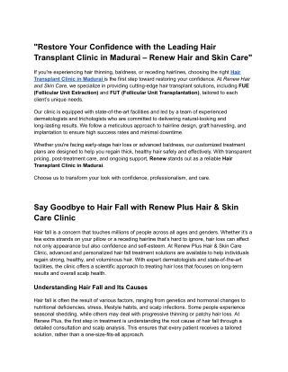 Hair Transplant Clinic in Madurai