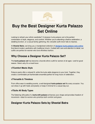 Buy the Best Designer Kurta Palazzo Set Online – Stylish & Comfortable Ethnic Wear