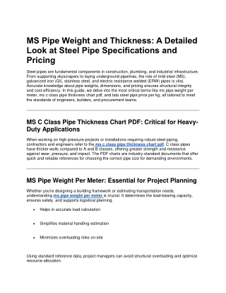 MS Pipe Weight and Thickness