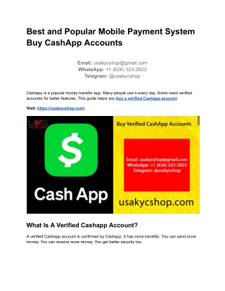 Best and Popular Mobile Payment System Buy CashApp Accounts