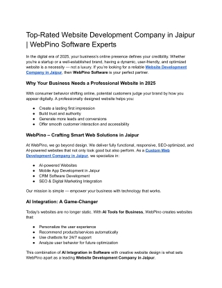 Top-Rated Website Development Company in Jaipur | WebPino Software Experts