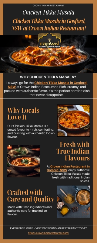 Get the Real Taste of Chicken Tikka Masala in Gosford NSW