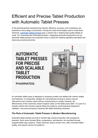 Efficient and Precise Tablet Production with Automatic Tablet Presses